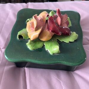Vintage JOHANNES BRAHM California Pottery ROSES Boudoir Trinket Box